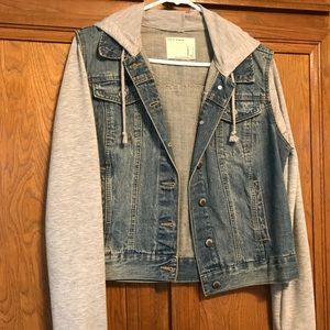 Jean jacket with grey sleeves and grey hood!